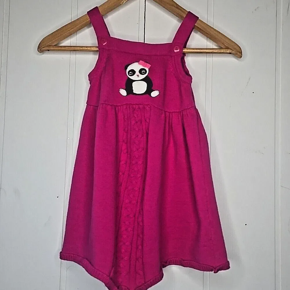Gymboree Panda Sweater Dress Kids 5T Pink‎ Cable Knit Kawaii Animal Core